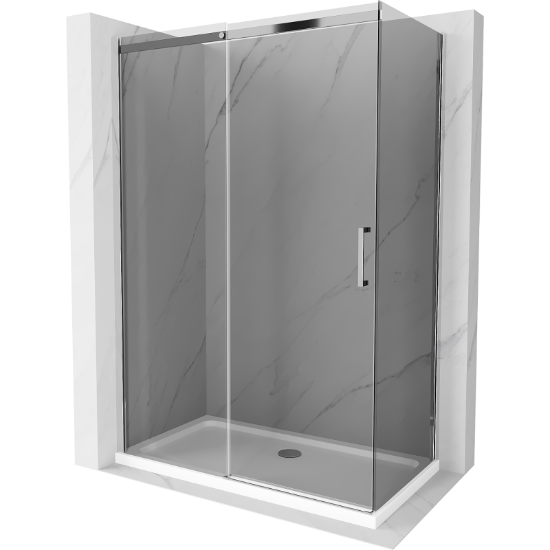 Cabine de douche coulissante Mexen Omega 130 x 70 cm, graphite, chromé + receveur plat, blanc - 825-130-070-01-40-4010