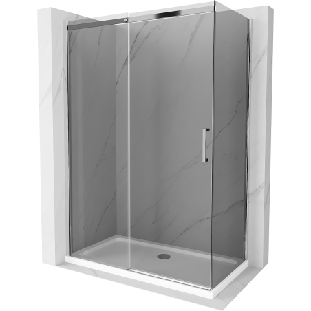 Cabine de douche coulissante Mexen Omega 130 x 70 cm, graphite, chromé + receveur plat, blanc - 825-130-070-01-40-4010