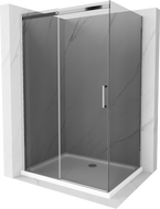 Mexen Omega cabine de douche coulissante 130 x 100 cm, graphite, chrome + receveur Flat, blanc - 825-130-100-01-40-4010