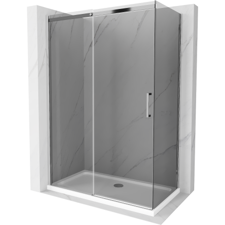 Mexen Omega cabine de douche coulissante 140 x 80 cm, graphite, chrome + receveur Flat, blanc - 825-140-080-01-40-4010