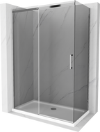 Cabine de douche coulissante Mexen Omega 140 x 80 cm, graphite, chrome + receveur plat, blanc - 825-140-080-01-40-4010