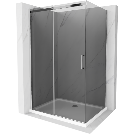 Cabine de douche coulissante Mexen Omega 140 x 90 cm, graphite, chrome + receveur plat, blanc - 825-140-090-01-40-4010