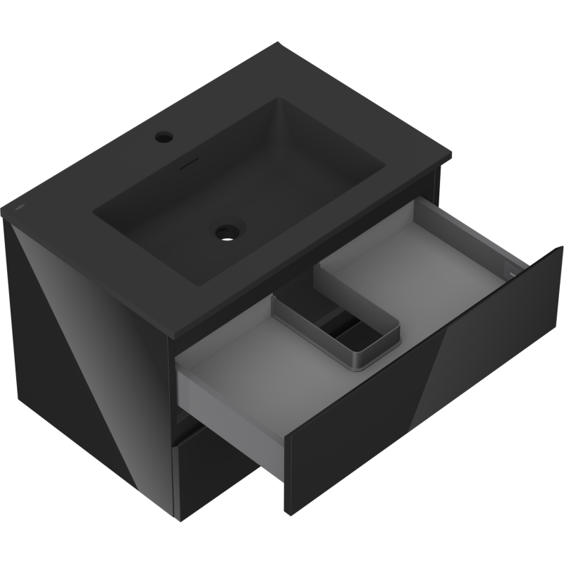 Mexen Orio meuble de salle de bain 70 cm avec lavabo Otis, 2 tiroirs, noir brillant/noir mat - 91A10-07047-2-BFF70-W18M71