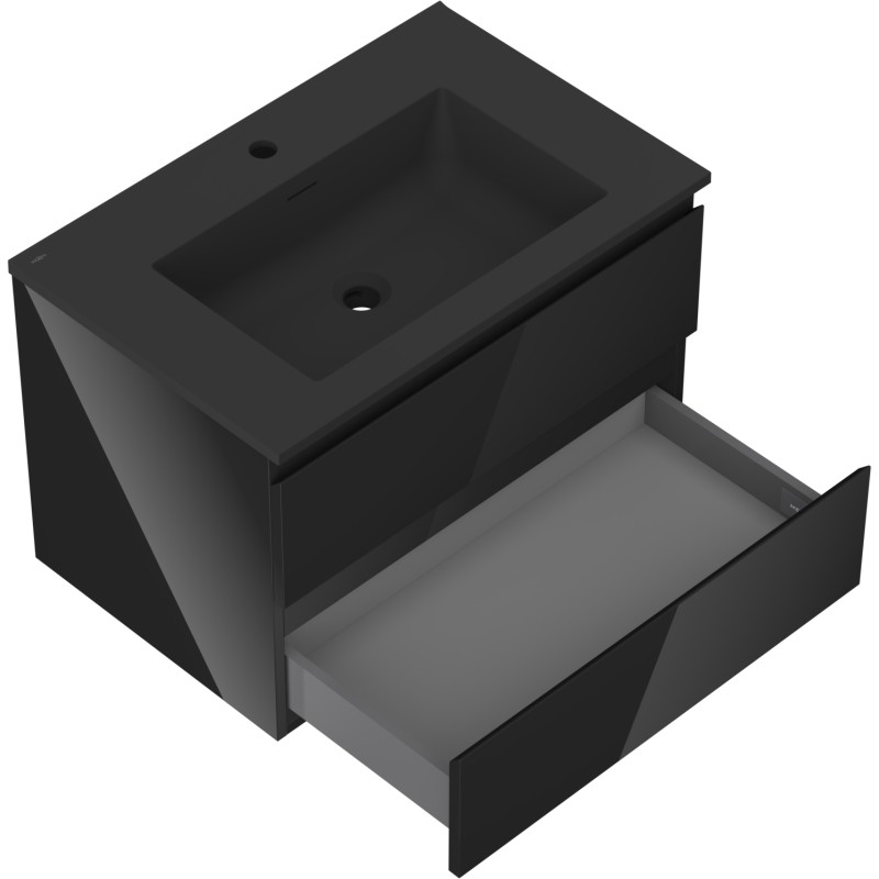 Mexen Orio armoire salle de bain 70 cm avec lavabo Otis, 2 tiroirs, noir brillant/noir mat - 91A10-07047-2-BFF70-W18M71