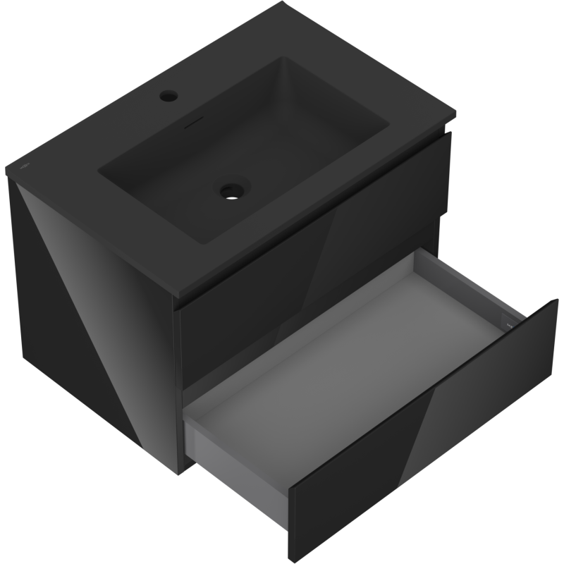 Mexen Orio meuble de salle de bain 70 cm avec lavabo Otis, 2 tiroirs, noir brillant/noir mat - 91A10-07047-2-BFF70-W18M71