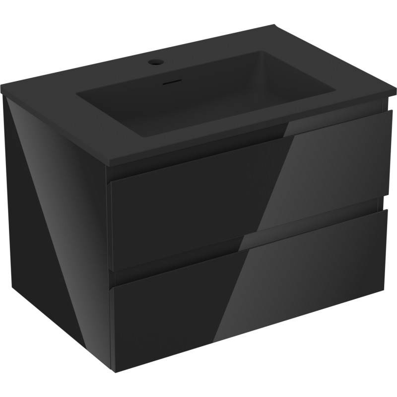 Mexen Orio armoire salle de bain 70 cm avec lavabo Otis, 2 tiroirs, noir brillant/noir mat - 91A10-07047-2-BFF70-W18M71
