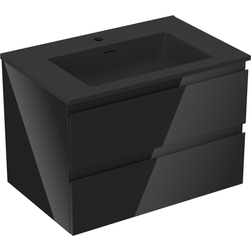 Mexen Orio meuble de salle de bain 70 cm avec lavabo Otis, 2 tiroirs, noir brillant/noir mat - 91A10-07047-2-BFF70-W18M71