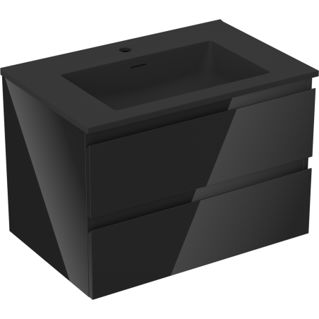 Mexen Orio armoire salle de bain 70 cm avec lavabo Otis, 2 tiroirs, noir brillant/noir mat - 91A10-07047-2-BFF70-W18M71
