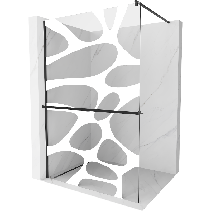 Mexen Kioto+ paroi de douche avec étagère Walk-in 80 x 200 cm, vague blanche, noire - 800-080-121-70-97