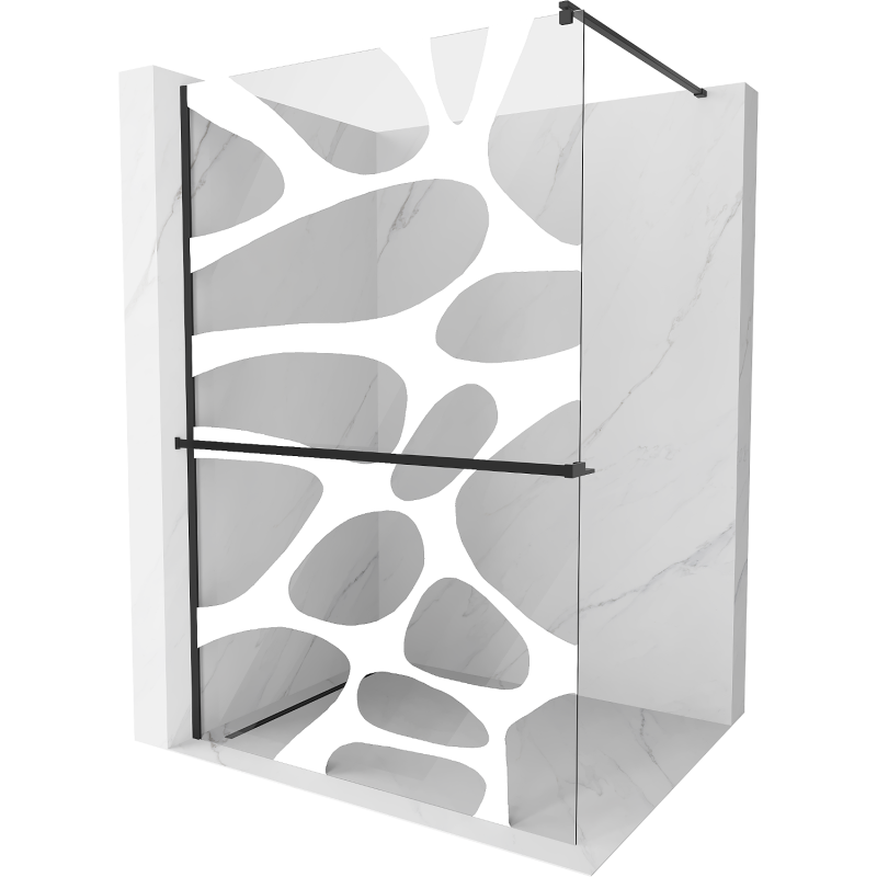 Mexen Kioto+ paroi de douche avec étagère Walk-in 100 x 200 cm, motif blanc, noir - 800-100-121-70-97