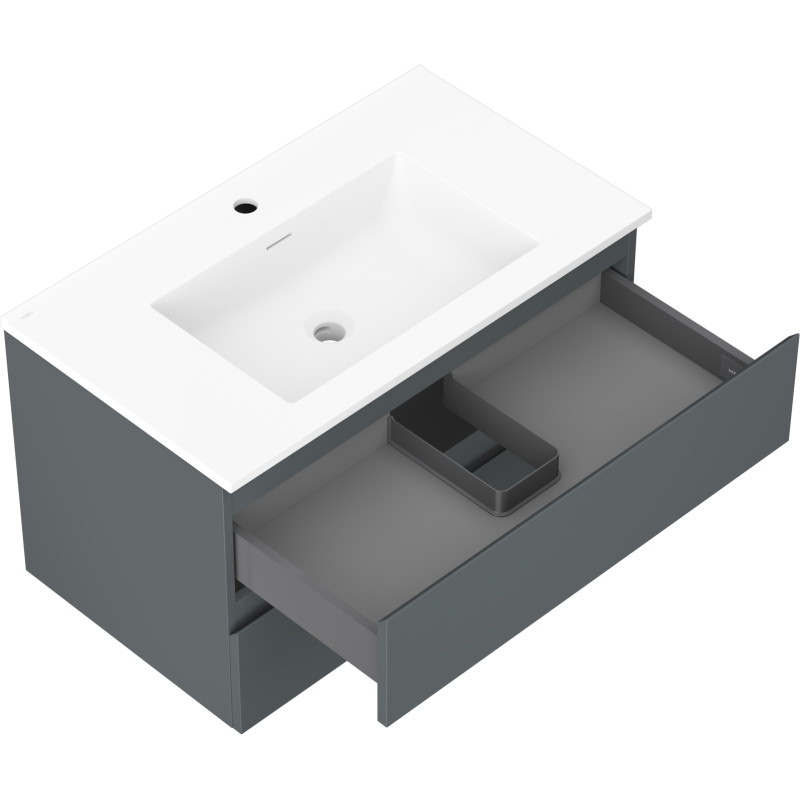 Mexen Orio meuble de salle de bain 80 cm avec lavabo Otis, 2 tiroirs, graphite mat/blanc mat - 91A10-08047-2-BFF66-W18M01