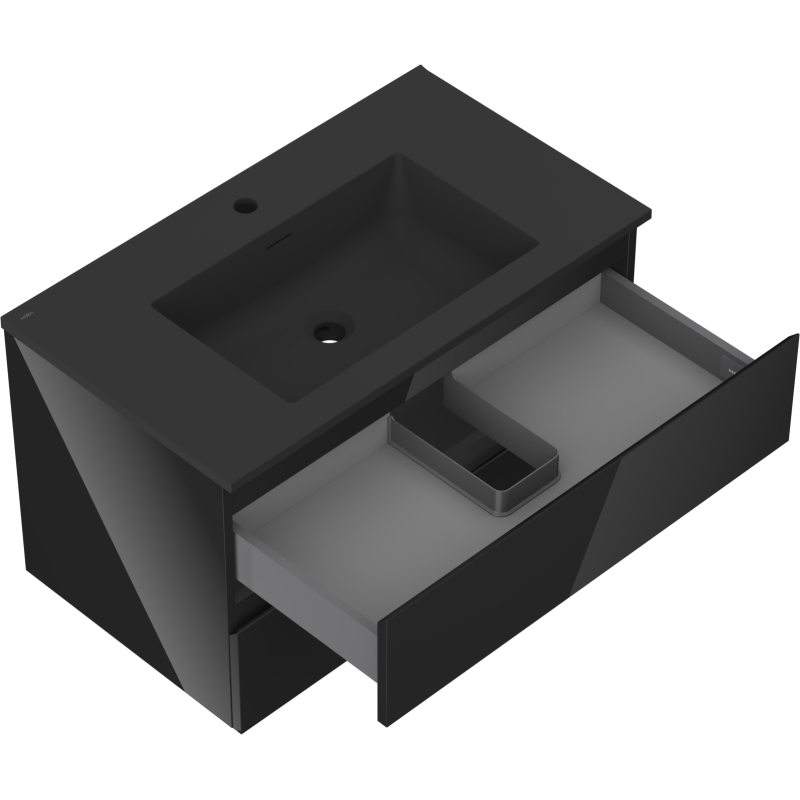 Mexen Orio armoire de salle de bain 80 cm avec lavabo Otis, 2 tiroirs, noir brillant/noir mat - 91A10-08047-2-BFF70-W18M71