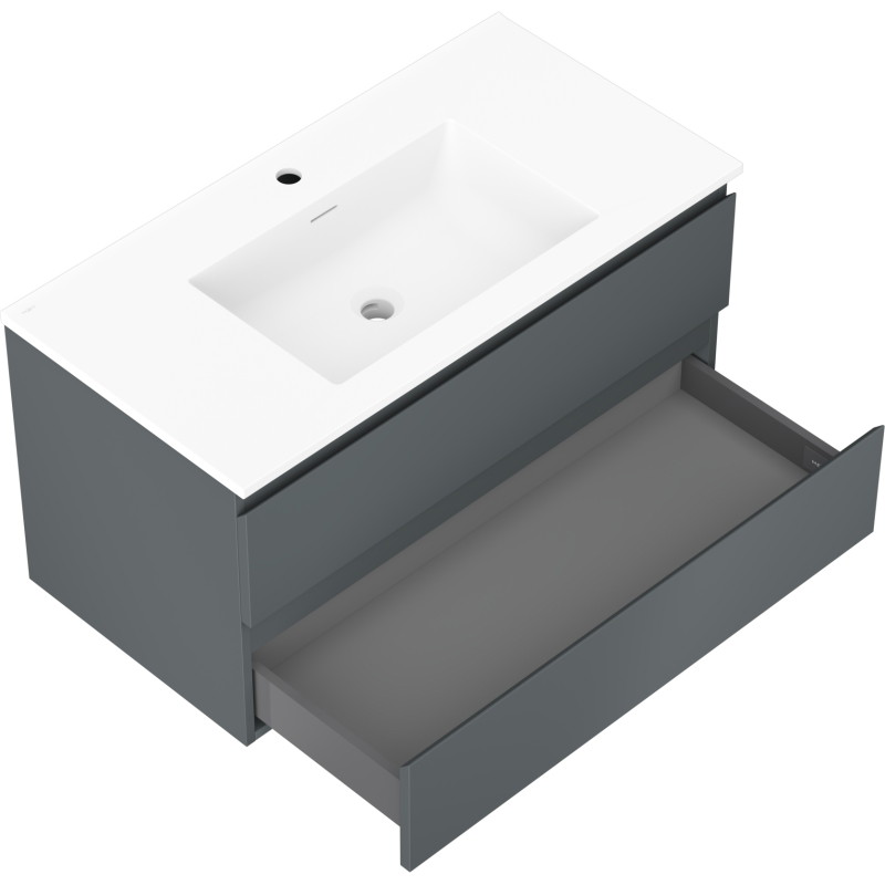 Mexen Orio Armoire de salle de bains 90 cm avec lavabo Otis, 2 tiroirs, graphite mat/blanc mat - 91A10-09047-2-BFF66-W18M01