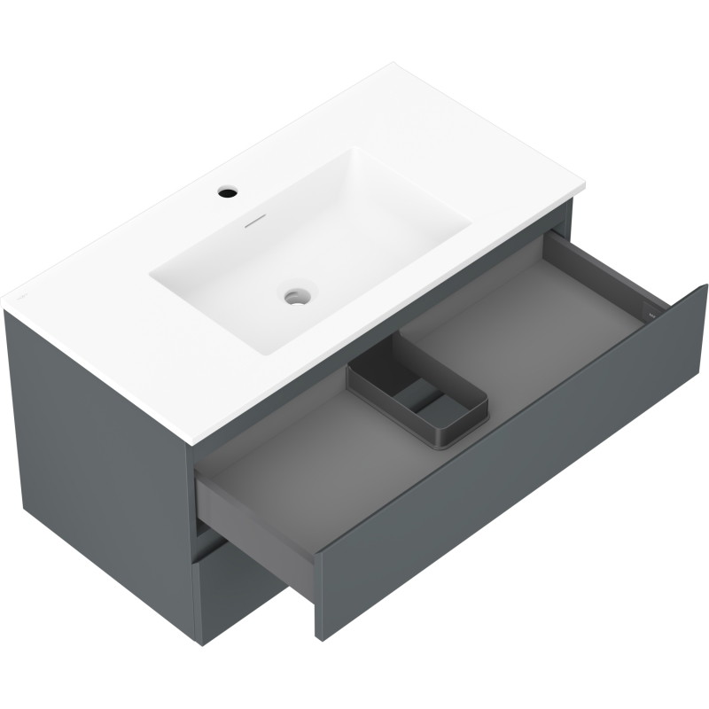 Mexen Orio Armoire de salle de bains 90 cm avec lavabo Otis, 2 tiroirs, graphite mat/blanc mat - 91A10-09047-2-BFF66-W18M01