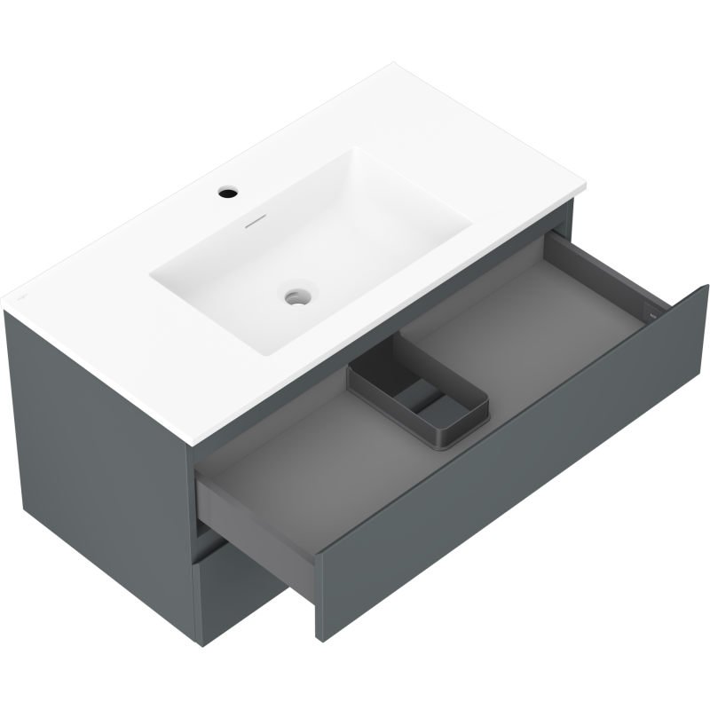 Mexen Orio meuble de salle de bains 90 cm avec lavabo Otis, 2 tiroirs, graphite mat/blanc mat - 91A10-09047-2-BFF66-W18M01