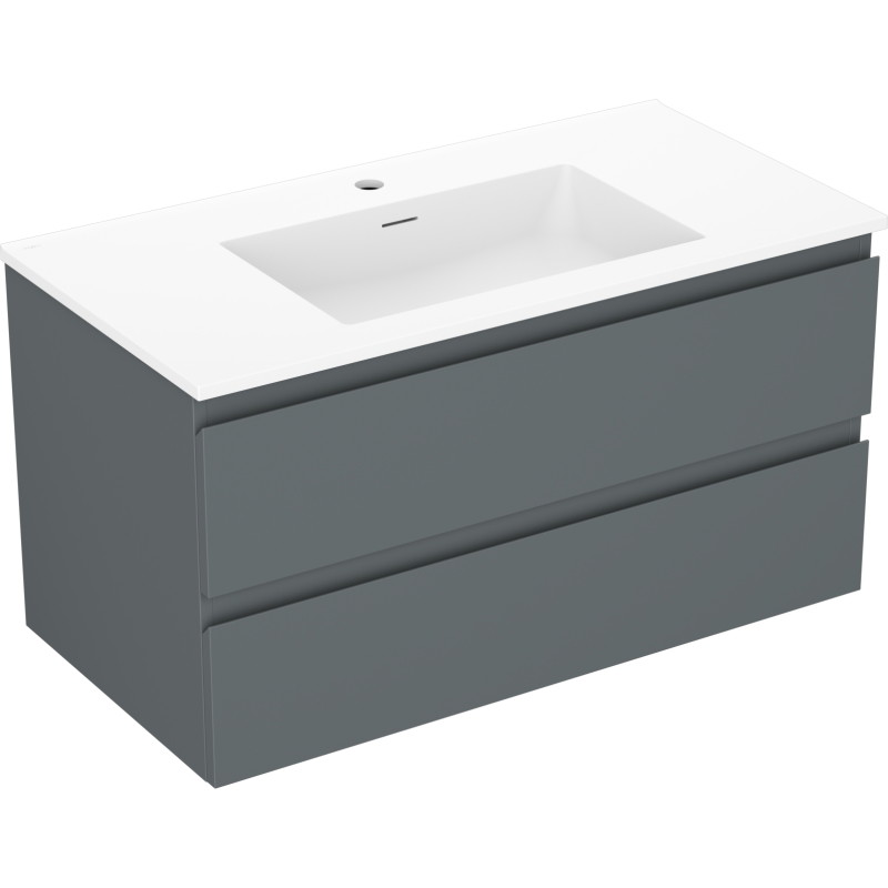 Mexen Orio Armoire de salle de bains 90 cm avec lavabo Otis, 2 tiroirs, graphite mat/blanc mat - 91A10-09047-2-BFF66-W18M01