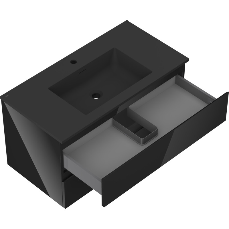 Mexen Orio armoire de salle de bain 90 cm avec lavabo Otis, 2 tiroirs, noir brillant/noir mat - 91A10-09047-2-BFF70-W18M71