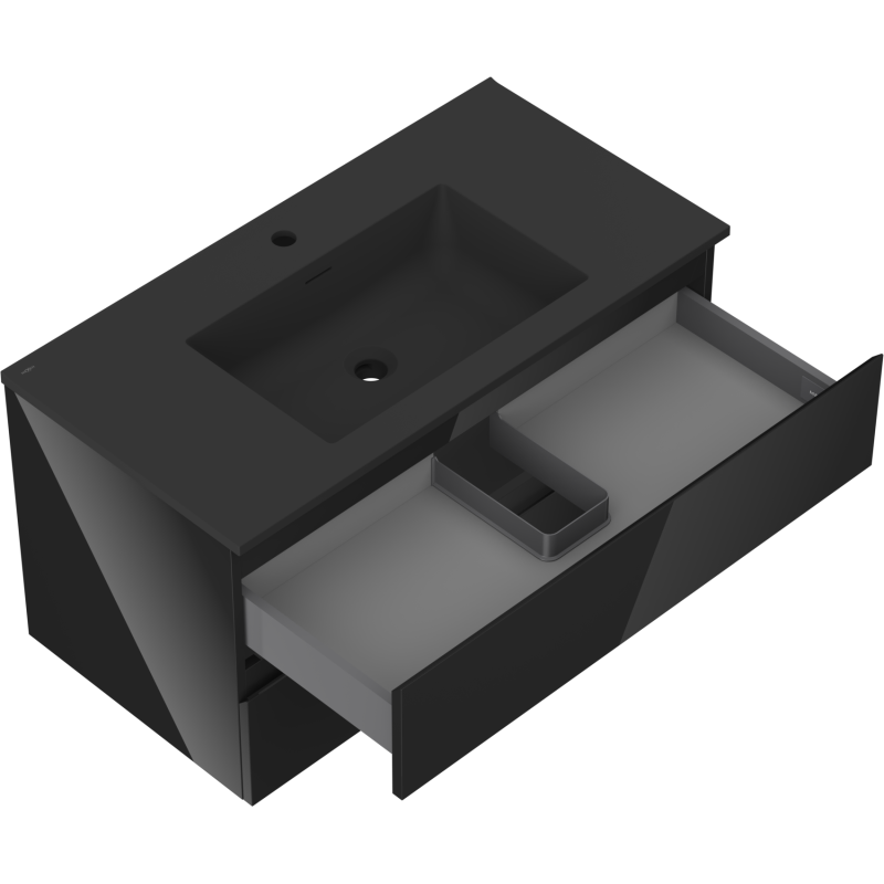 Mexen Orio meuble de salle de bain 90 cm avec lavabo Otis, 2 tiroirs, noir brillant/noir mat - 91A10-09047-2-BFF70-W18M71