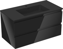 Mexen Orio armoire de salle de bain 90 cm avec lavabo Otis, 2 tiroirs, noir brillant/noir mat - 91A10-09047-2-BFF70-W18M71