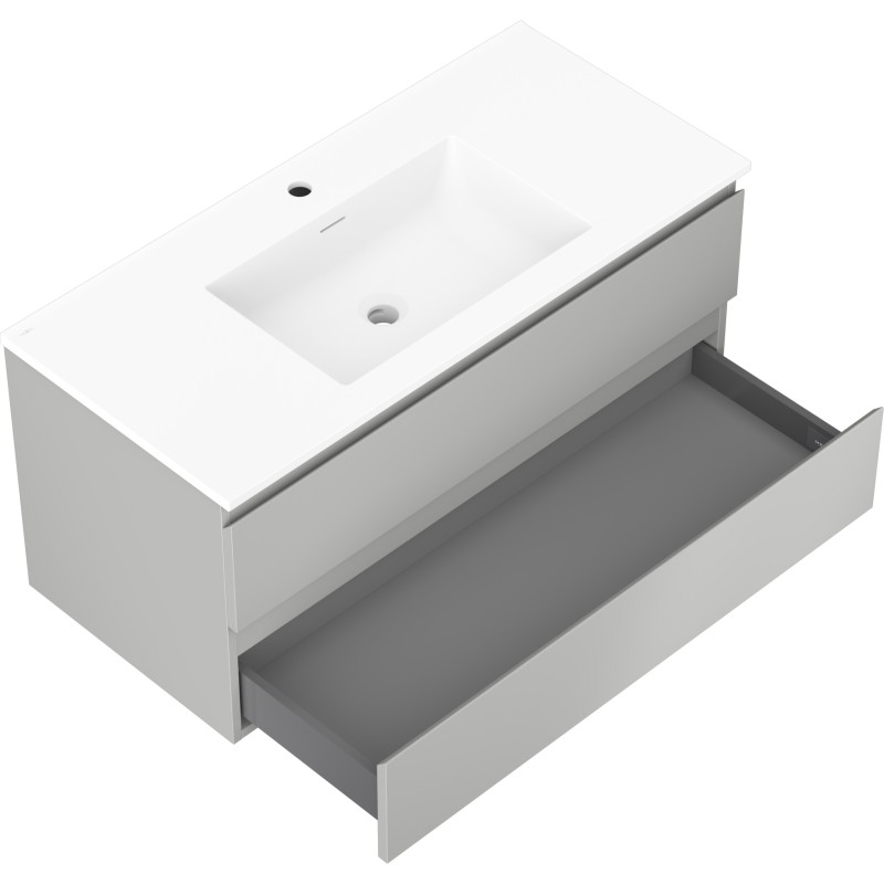 Mexen Orio armoire de salle de bain 100 cm avec lavabo Otis, 2 tiroirs, gris mat/blanc mat - 91A10-10047-2-BFF62-W18M01