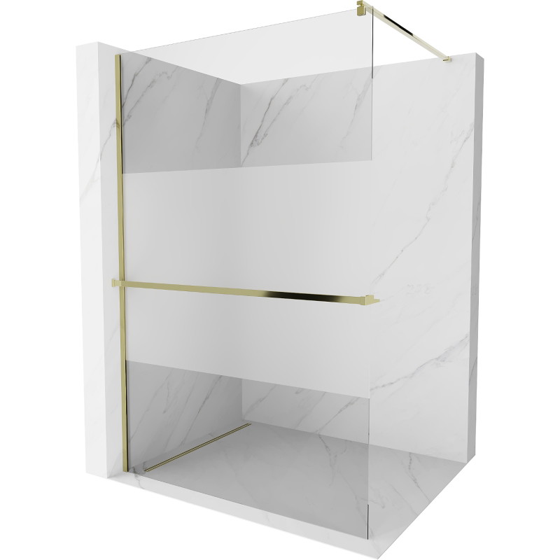 Mexen Kioto+ paroi de douche avec étagère Walk-in 100 x 200 cm, transparent/givré, dorée - 800-100-121-50-35