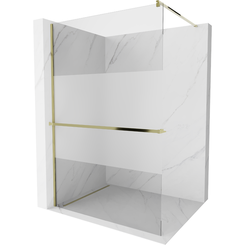 Mexen Kioto+ paroi de douche avec étagère Walk-in 100 x 200 cm, transparent/verre dépoli, or - 800-100-121-50-35