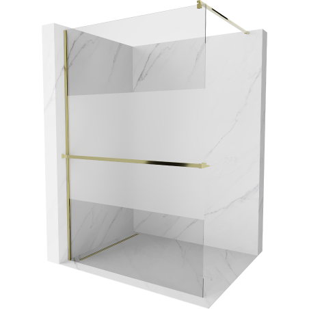 Mexen Kioto+ paroi de douche avec étagère Walk-in 100 x 200 cm, transparent/verre dépoli, or - 800-100-121-50-35