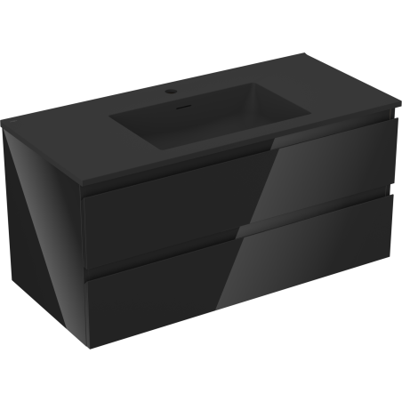 Mexen Orio meuble de salle de bain 100 cm avec lavabo Otis, 2 tiroirs, noir brillant/noir mat - 91A10-10047-2-BFF70-W18M71
