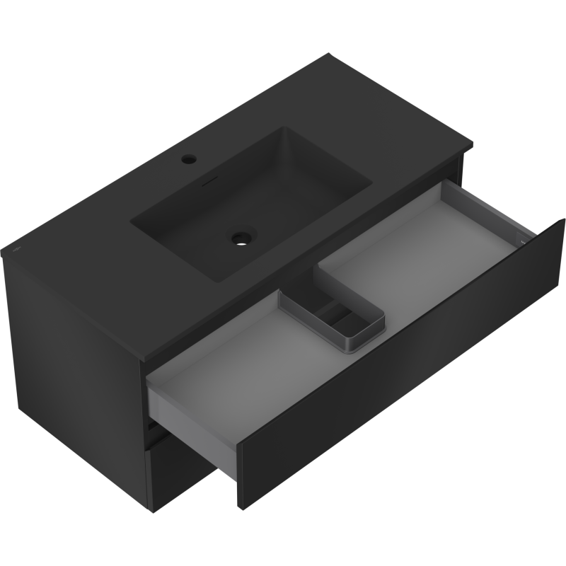 Mexen Orio meuble de salle de bain 100 cm avec lavabo Otis, 2 tiroirs, noir mat - 91A10-10047-2-BFF71-W18M71