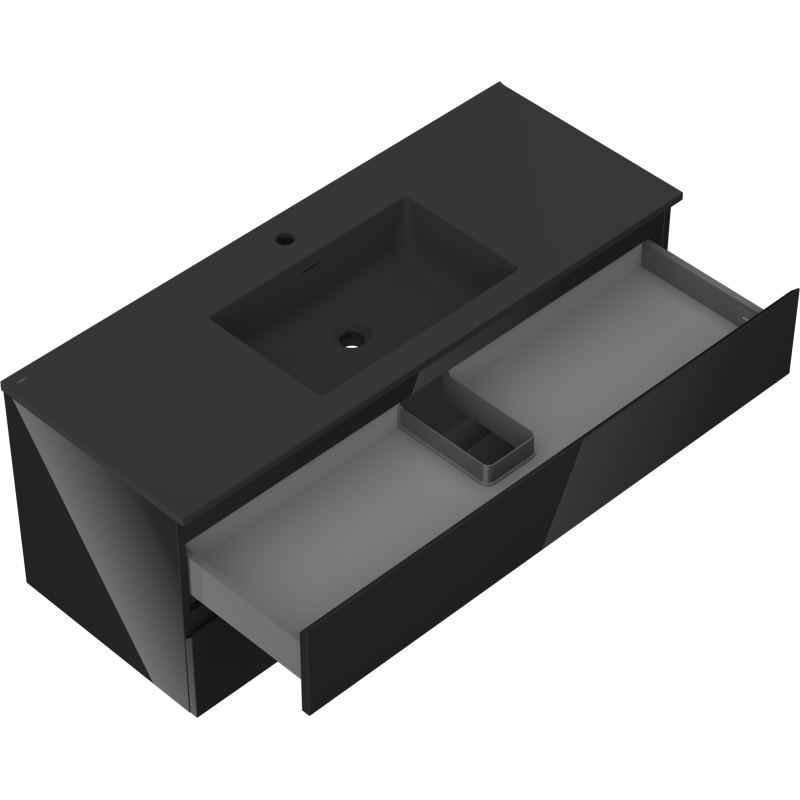 Mexen Orio meuble de salle de bains 120 cm avec lavabo Otis, 2 tiroirs, noir brillant/noir mat - 91A10-12047-2-BFF70-W18M71