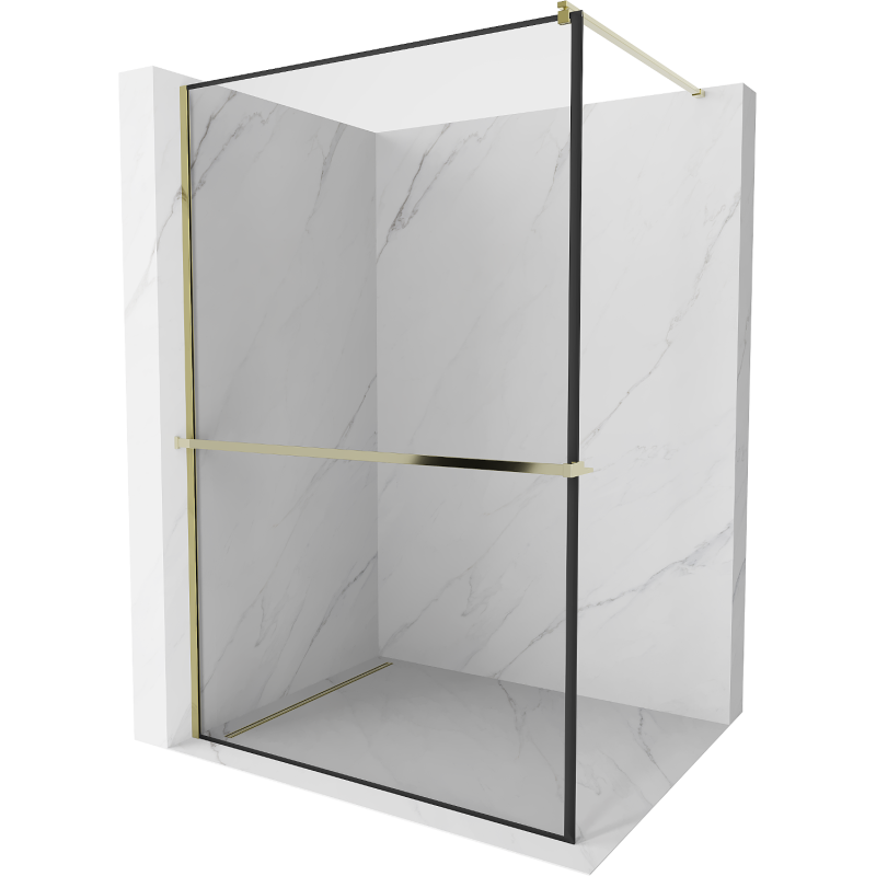 Mexen Kioto+ paroi de douche avec étagère Walk-in 80 x 200 cm, cadre noir, doré - 800-080-121-50-70