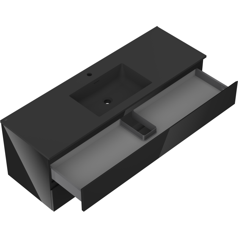 Mexen Orio meuble de salle de bain 140 cm avec lavabo Otis, 2 tiroirs, noir brillant/noir mat - 91A10-14047-2-BFF70-W18M71