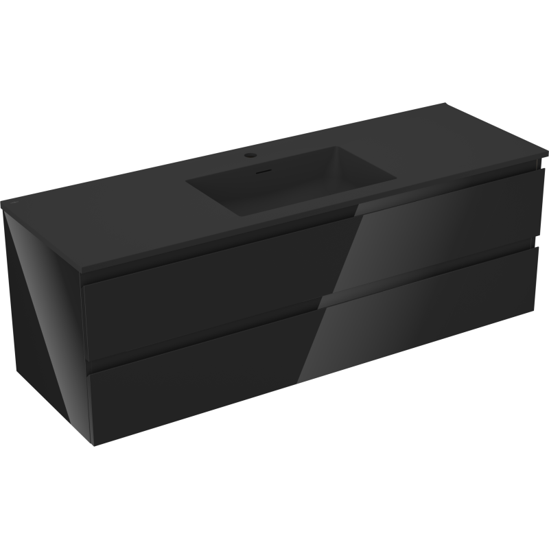 Mexen Orio meuble de salle de bain 140 cm avec lavabo Otis, 2 tiroirs, noir brillant/noir mat - 91A10-14047-2-BFF70-W18M71