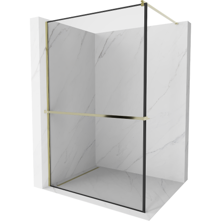 Mexen Kioto+ paroi de douche avec étagère Walk-in 140 x 200 cm, cadre noir, doré - 800-140-121-50-70