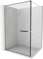 Mexen Kioto+ Paroi de douche avec étagère Walk-in 140 x 200 cm, cadre noir, doré - 800-140-121-50-70