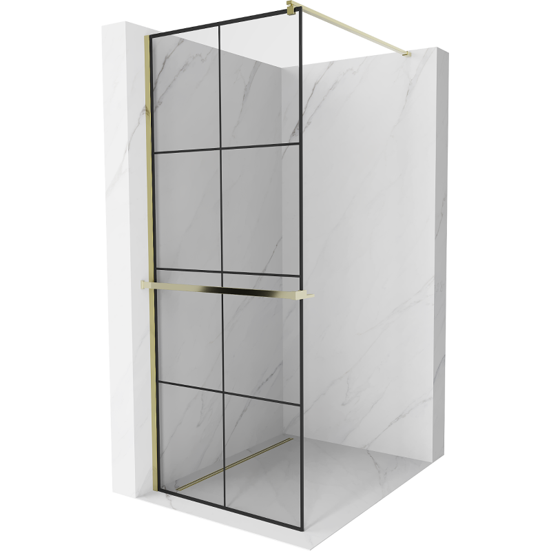 Mexen Kioto+ paroi de douche avec étagère Walk-in 90 x 200 cm, grille noire, dorée - 800-090-121-50-77