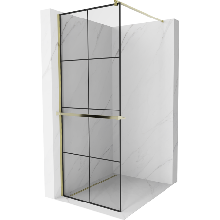 Mexen Kioto+ paroi de douche avec étagère Walk-in 90 x 200 cm, grille noire, dorée - 800-090-121-50-77