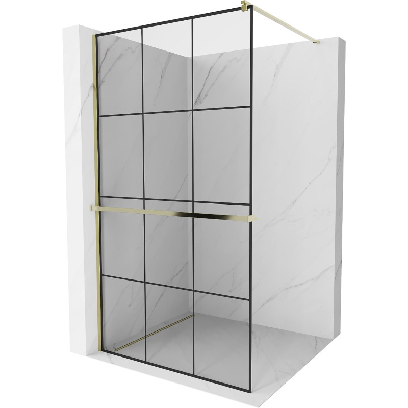 Mexen Kioto+ paroi de douche avec étagère Walk-in 100 x 200 cm, carreaux noirs, dorés - 800-100-121-50-77