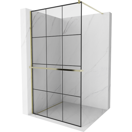 Mexen Kioto+ paroi de douche avec étagère Walk-in 100 x 200 cm, carreaux noirs, dorés - 800-100-121-50-77