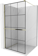 Mexen Kioto+ paroi de douche avec étagère Walk-in 110 x 200 cm, grille noire, dorée - 800-110-121-50-77