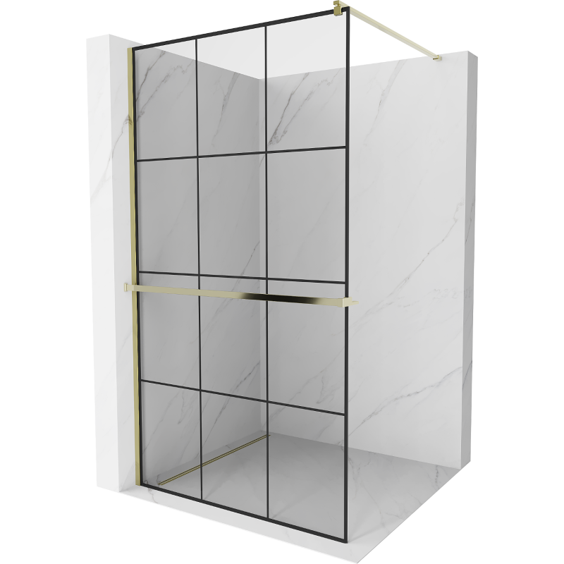 Mexen Kioto+ paroi de douche avec étagère Walk-in 120 x 200 cm, grille noire, dorée - 800-120-121-50-77