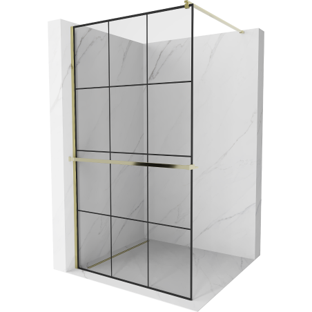 Mexen Kioto+ paroi de douche avec étagère Walk-in 120 x 200 cm, grille noire, dorée - 800-120-121-50-77