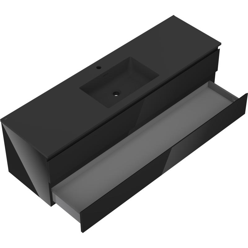 Mexen Orio meuble de salle de bain 160 cm avec lavabo Otis, 2 tiroirs, noir brillant/noir mat - 91A10-16047-2-BFF70-W18M71