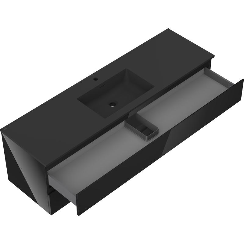 Mexen Orio meuble de salle de bain 160 cm avec lavabo Otis, 2 tiroirs, noir brillant/noir mat - 91A10-16047-2-BFF70-W18M71
