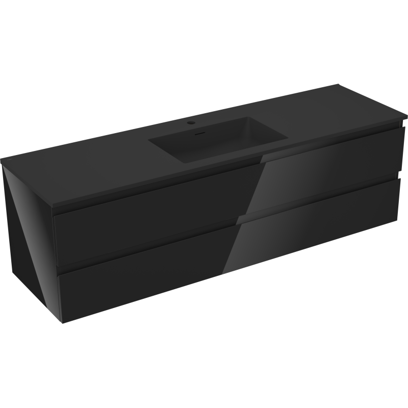 Mexen Orio meuble de salle de bain 160 cm avec lavabo Otis, 2 tiroirs, noir brillant/noir mat - 91A10-16047-2-BFF70-W18M71