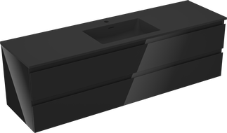 Mexen Orio meuble de salle de bain 160 cm avec lavabo Otis, 2 tiroirs, noir brillant/noir mat - 91A10-16047-2-BFF70-W18M71