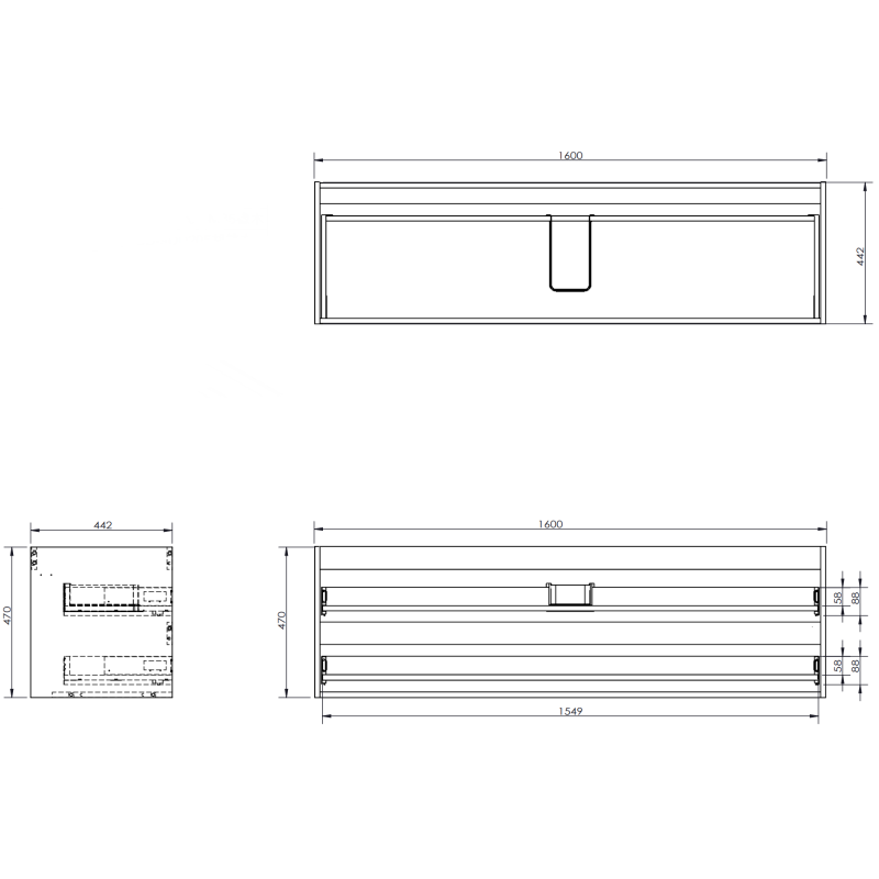 Mexen Orio meuble de salle de bain 160 cm avec lavabo Otis, 2 tiroirs, noir brillant/noir mat - 91A10-16047-2-BFF70-W18M71