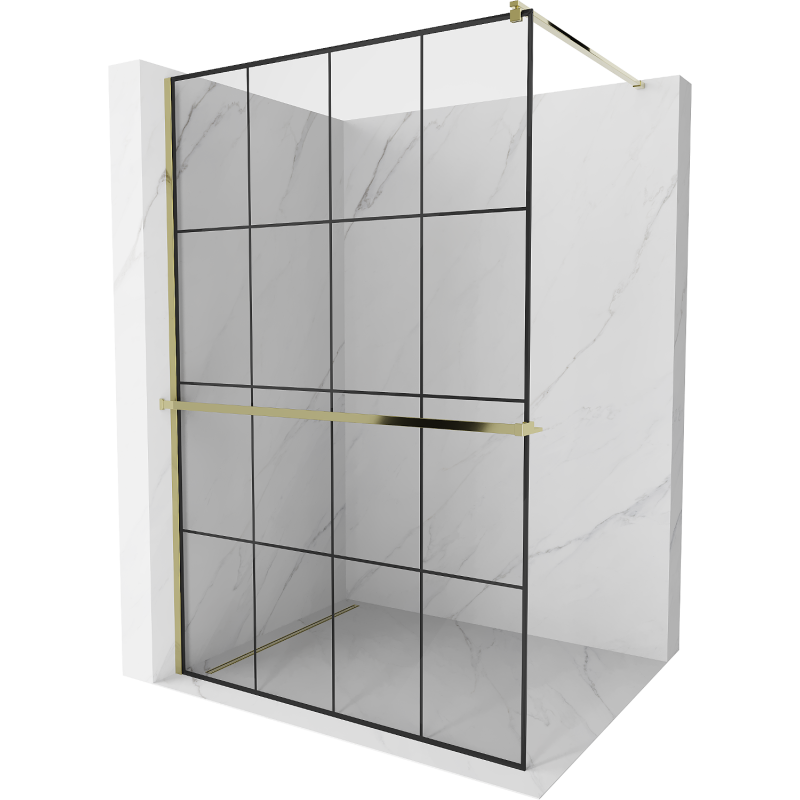 Mexen Kioto+ paroi de douche avec étagère Walk-in 130 x 200 cm, grille noire, dorée - 800-130-121-50-77