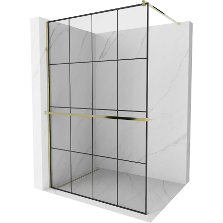 Mexen Kioto+ paroi de douche avec étagère Walk-in 130 x 200 cm, grille noire, dorée - 800-130-121-50-77