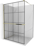 Mexen Kioto+ paroi de douche avec étagère Walk-in 130 x 200 cm, grille noire, dorée - 800-130-121-50-77